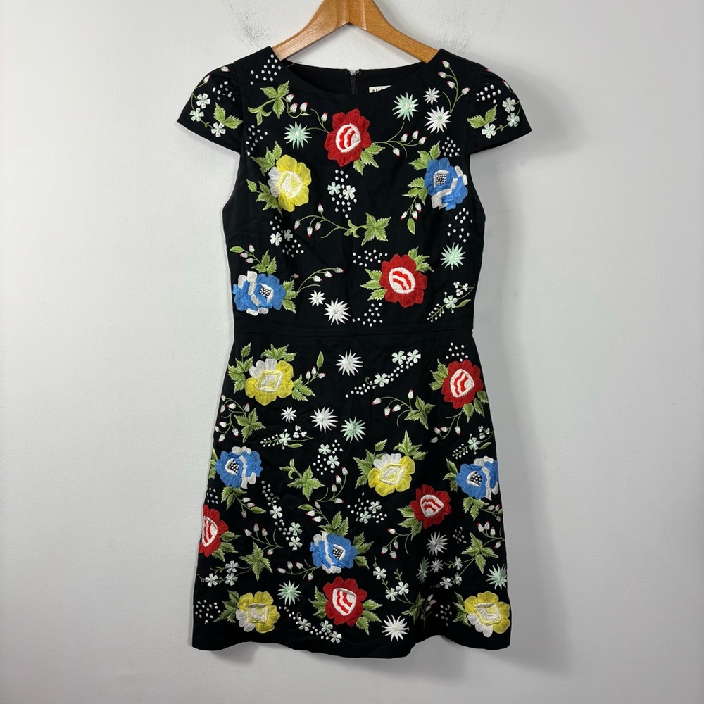 Alice + Olivia "Ellen" Embroidered Floral Dress Womens 2 Cap Sleeve Designer - Picture 2 of 9